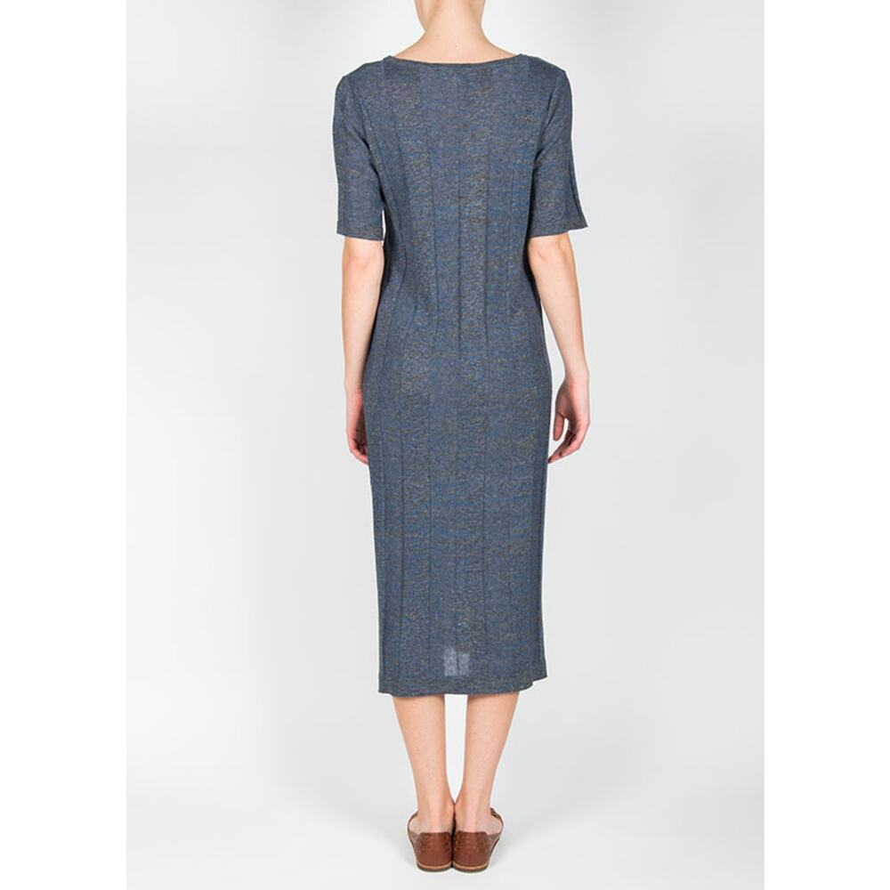 Micaela Greg Blue Wide Rib T Shirt Sweater Dress Midi Shirt Sleeve Womens Size M - Picture 2 of 10